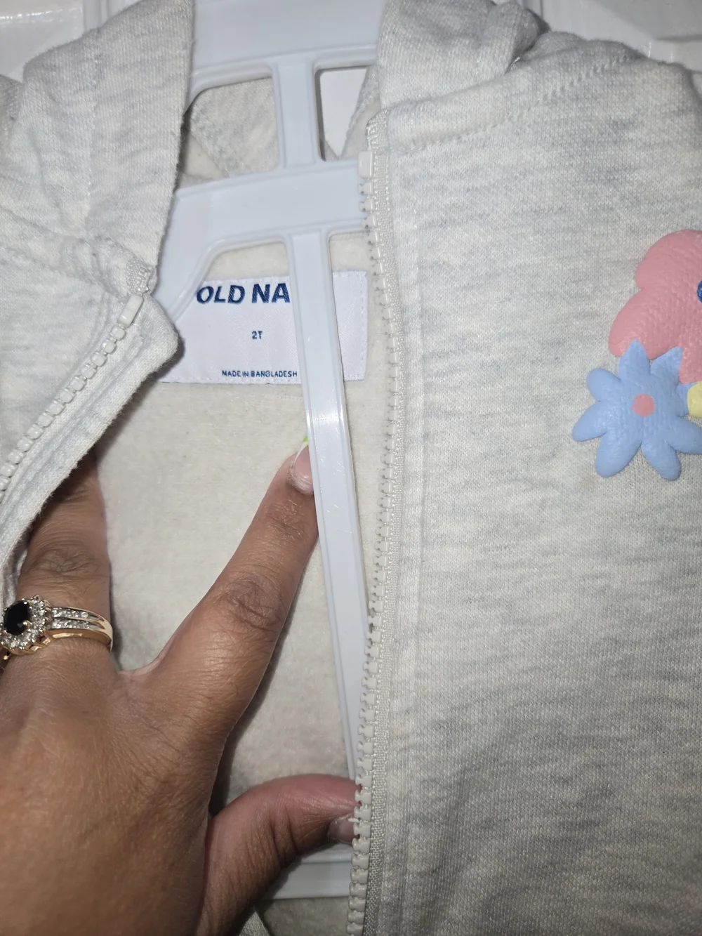 Old Navy Heather Gray Girls' Zip Hoodie with Floral Patch